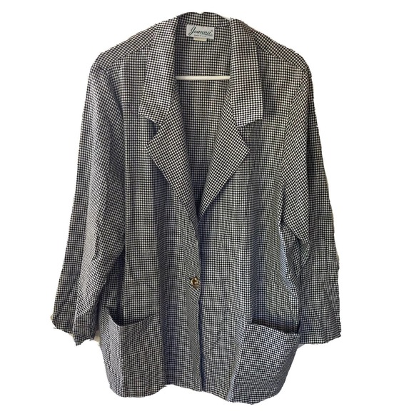 Joanna Jackets & Blazers - Women's Vintage 1980's Joanna Black/White Check Blazer Jacket Size L Career Work